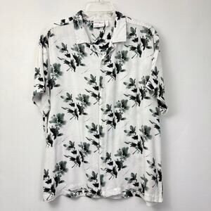 Men’s Level Ten sage white leaves button front short sleeve shirt